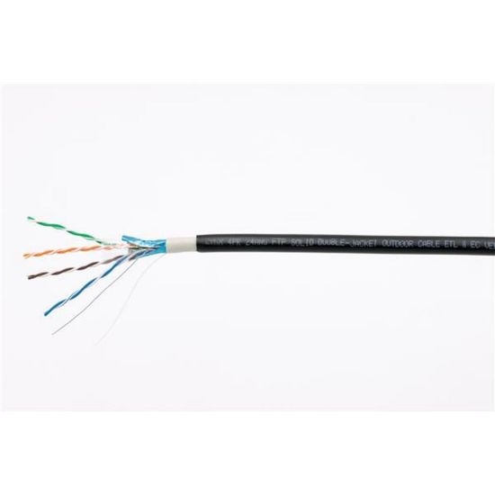 Obrázek FTP kabel LYNX Cat5E, drát, dvojitý venkovní PE+PVC, černý, 305m cívka