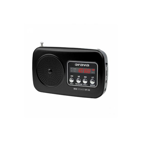 Obrázek Orava RP 130 přenosný rádiopřijímač, SD Karta, výstup na sluchátka, LED displej, FM rádio, USB, AUX vstup, černý