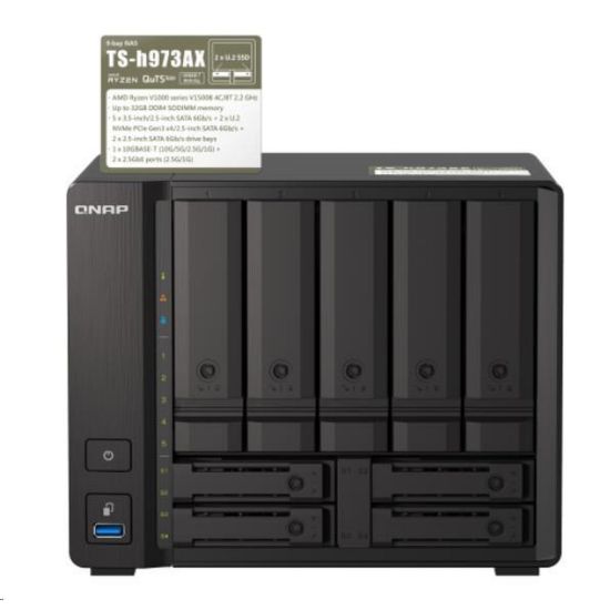 Obrázek QNAP TS- h973AX- 32G (4C/ RyzenV1500B/ 2, 2GHz/ 32 GBRAM/ 9xSATA/ 2 x 2, 5GbE/ 1 x 10GbE/ 4xUSB3.2)