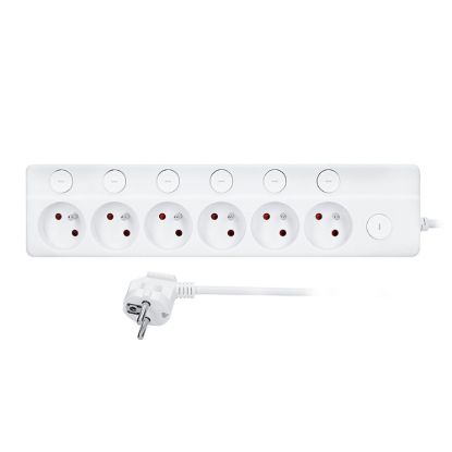 Obrázek Solight 6z prodlužovací přívod, 3m, 3 x 1mm2, bílý, 6+1 vypínač