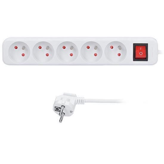 Obrázek Solight prodlužovací přívod 3m, 5 zásuvek, vypínač, 16A/ 3680 W, PVC, bílý