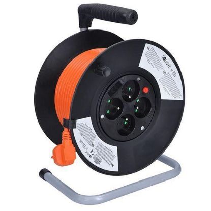 Obrázek Solight prodlužovací přívod na bubnu, 4 zásuvky, 25m, oranžový kabel, 3x 1, 5mm2