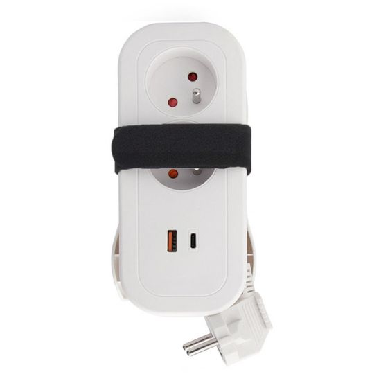 Obrázek Solight 2z + USB A+C 20 W PD, cestovní prodlužovací přívod 1.5m, bílý