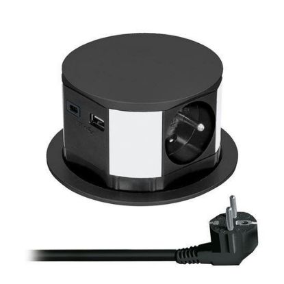 Obrázek Solight 3z + USB A+C výsuvný blok zásuvek, 2m, černý