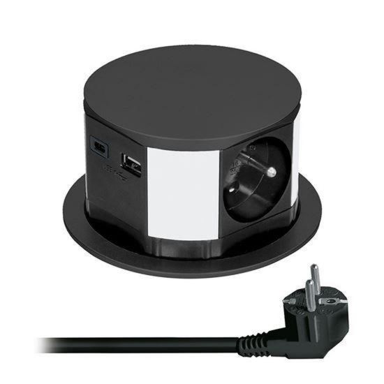Obrázek Solight 3z + USB A+C výsuvný blok zásuvek, 2m, černý