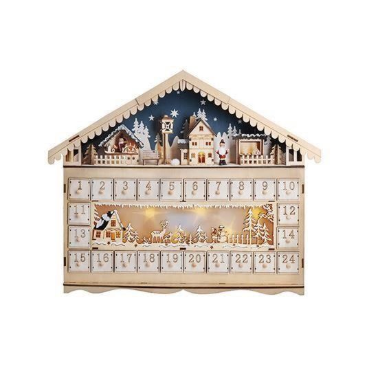 Obrázek Solight LED adventní kalnedář - horská chata, 10x LED, 50 x 40cm, 2x AA