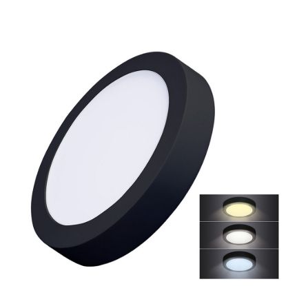Obrázek Solight LED mini panel CCT, přisazený, 18 W, 1530lm, 3000K, 4000K, 6000K, kulatý, černá barva