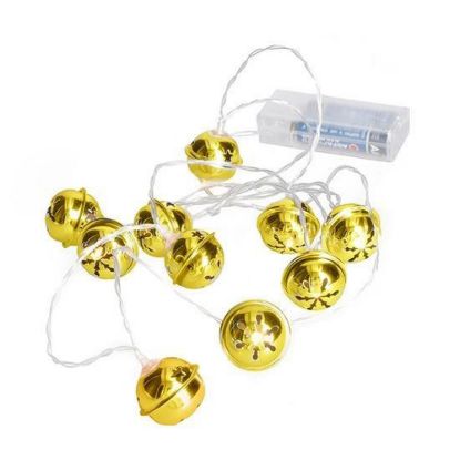 Obrázek Solight LED vánoční řetěz rolničky, 10x LED, zlatá, 1, 5m, 2x AA