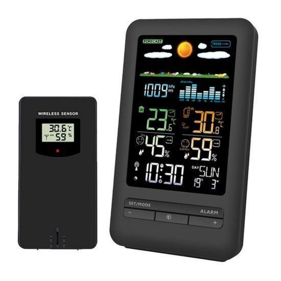 Obrázek Solight meteostanice, barevný LCD, vnitřní/ venkovní teplota a vlhkost, tlak, RCC, černá