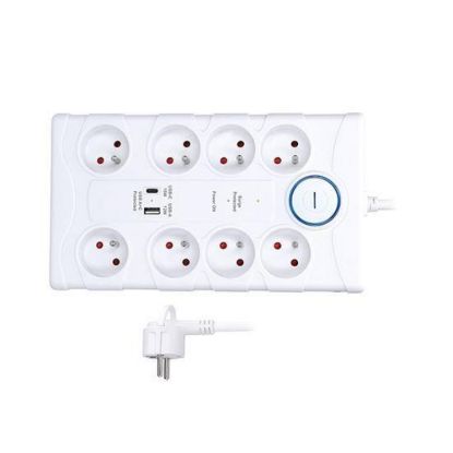 Obrázek Solight přepěťová ochrana, 8z, USB A+C, 2m, bílá