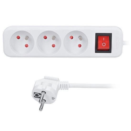 Obrázek Solight prodlužovací přívod 3m, 3 zásuvky, vypínač, 16A/ 3680 W, PVC, bílý