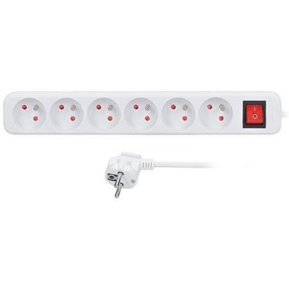 Obrázek Solight prodlužovací přívod 5m, 6 zásuvek, vypínač, 16A/ 3680 W, PVC, bílý