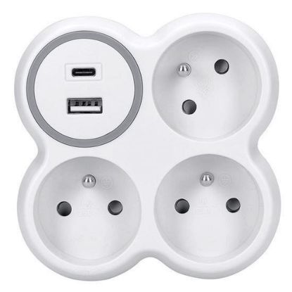 Obrázek Solight rozbočka, 3x 15A, USB nabíječka A+C, bílá- šedá