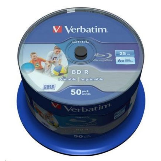 Obrázek VERBATIM BD- R SL Datalife HTL (50- pack)Blu- Ray/ Spindle/ 6x/ 25 GB Wide Printable