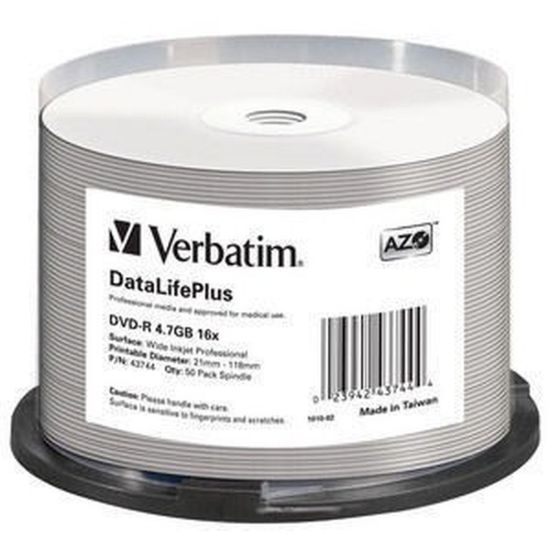Obrázek VERBATIM DVD- R(50- Pack)Spindle/ Printable/ 16x/ 4.7 GB/ WIDE PRINTABLE SURFACE NON- ID